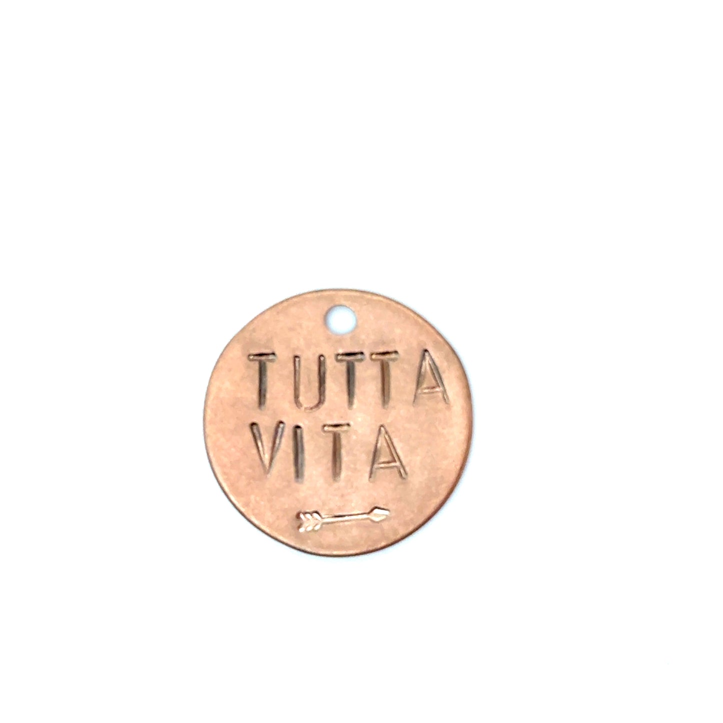 kOmMa5 Plakette "TUTTA VITA" aus Edelstahl, gestanzt, 20mm